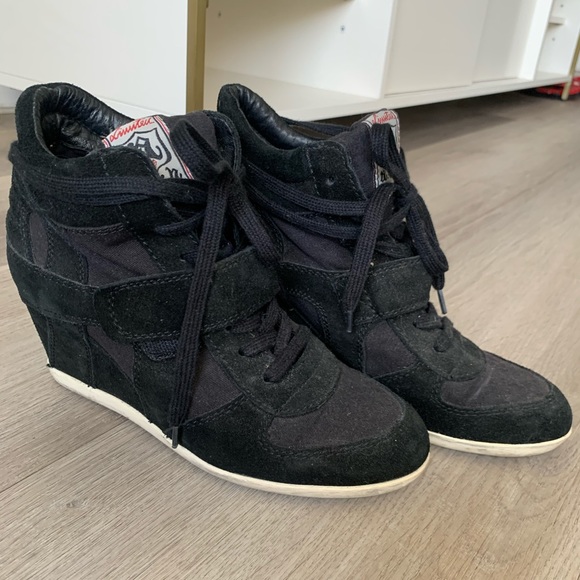 Ash black suede lace-up wedge sneakers - Picture 1 of 7
